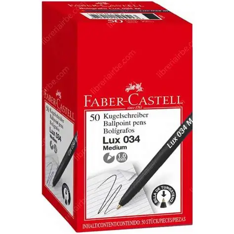 Bolígrafos Faber-Castell Lux 034 Medium, Punta de 1.0 mm, Caja de 50 Unidades NEGRO